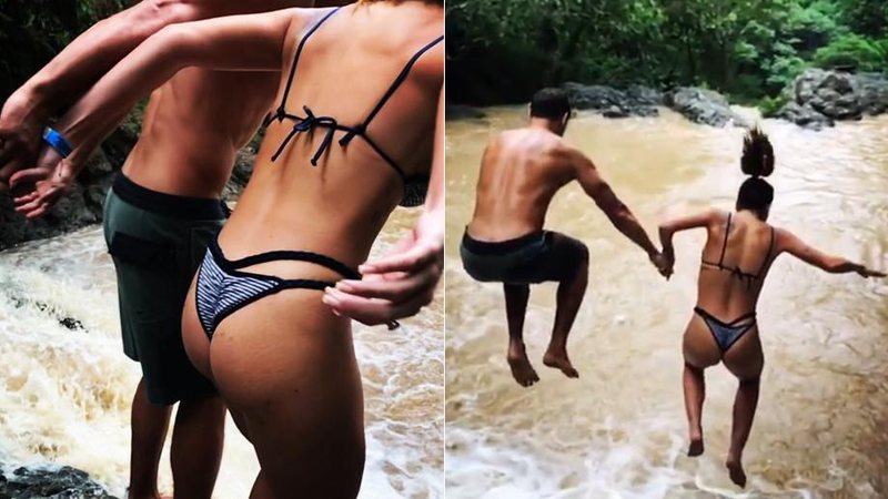Cauã Reymond e Mariana Goldfarb pularam de cachoeira nas Costa Rica - Foto: Reprodução/ Instagram