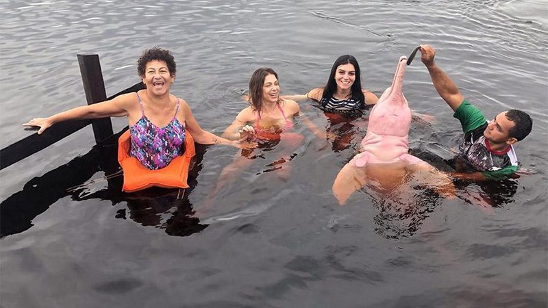 Sheila Mello nadou com boto cor-de-rosa e mostrou família de macacos - Foto: Reprodução/ Instagram