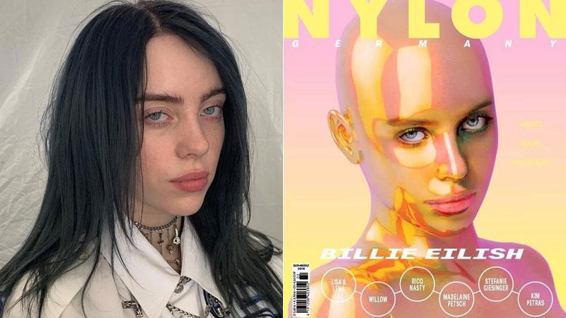 Billie Eilish ficou furiosa ao ser retratada nua e careca por revista alemã - Foto: Reprodução/ Instagram e Divulgação