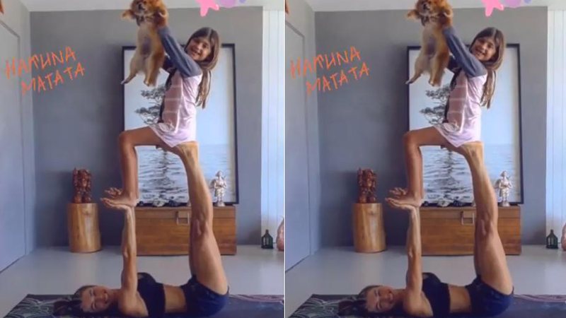 Grazi Massafera equilibrou a filha e o cachorro em postura de ioga - Foto: Reprodução/ Instagram