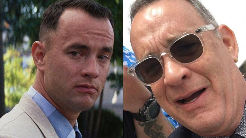 Tom Hanks e Gary Sinise em Forrest Gump (1994), e em foto atual - Foto: Paramount Pictures e Reprodução/ Instagram