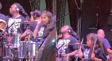 Filho de Ivete Sangalo, Marcelinho tocou bateria e atabaque no show da cantora - Foto: Reprodução/ Instagram