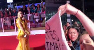 Ativistas protestam contra Jennifer Lopez em tapete vermelho por conta de seu uso contínuo de peles - Foto: Instagram/TMZ