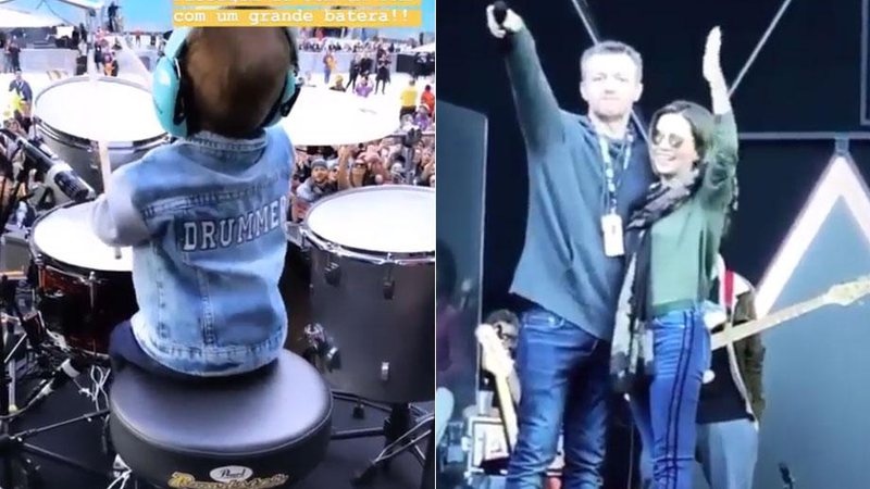 Otto, filho de Júnior, brincou na bateria e Lucas Lima, marido de Sandy puxou hino em Porto Alegre - Foto: Reprodução/ Instagram