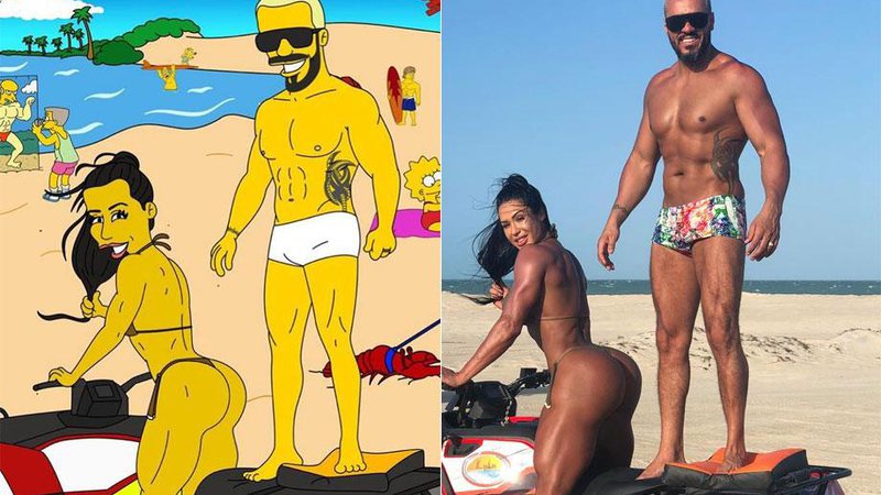 Gracyanne Barbosa e Belo foram transformados em personagens de Os Simpsons - Foto: Reprodução/ Instagram