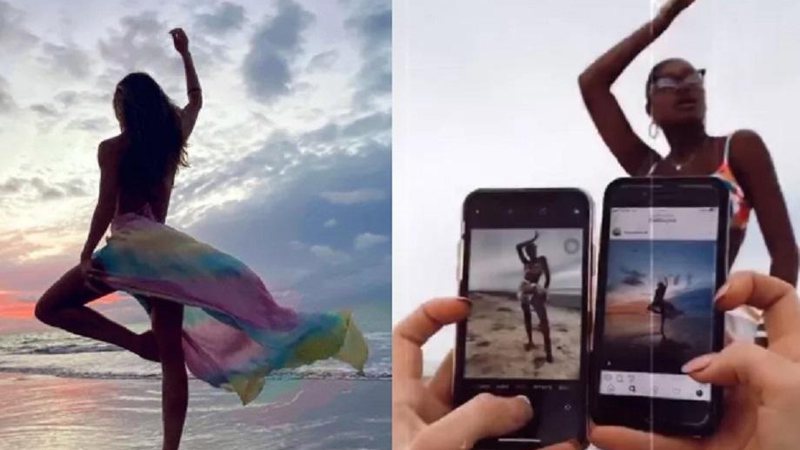Modelo tenta imitar fotos de Grazi Massafera na praia e diverte atriz - Foto: Reprodução/Instagram