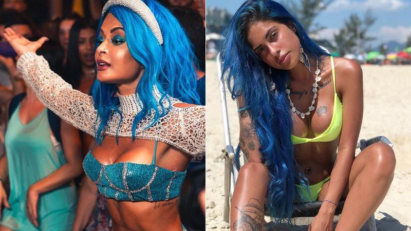 Aline Riscado foi confundida com a funkeira Tati Zaqui por causa da peruca azul - Foto: Reprodução/ Instagram