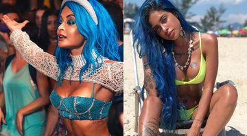Aline Riscado foi confundida com a funkeira Tati Zaqui por causa da peruca azul - Foto: Reprodução/ Instagram