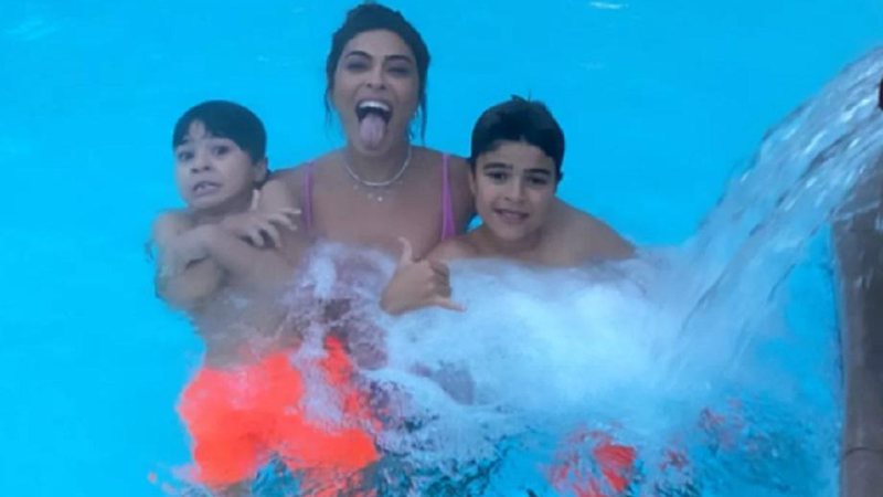 De férias em Salt Lake City, Juliana Paes enfrenta frio e se diverte na piscina com os filhos - Foto: Reprodução/Instagram