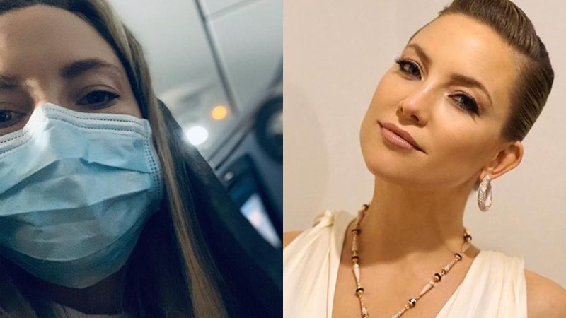 Com medo de contrair coronavírus, Kate Hudson posa de máscara em avião - Foto: Reprodução / Instagram