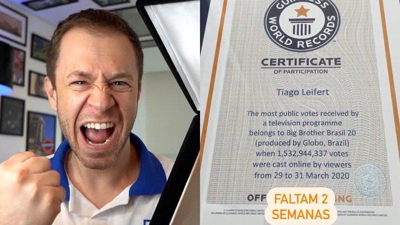 Tiago Leifert e o certificado do Guinness - Reprodução/Instagram