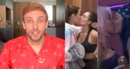 Léo Lins e a namorada, Aline Mineiro, beijando Dayane e Fernanda em A Fazenda - Foto: Reprodução/ Instagram@leolins e Reprodução/ PlayPlus