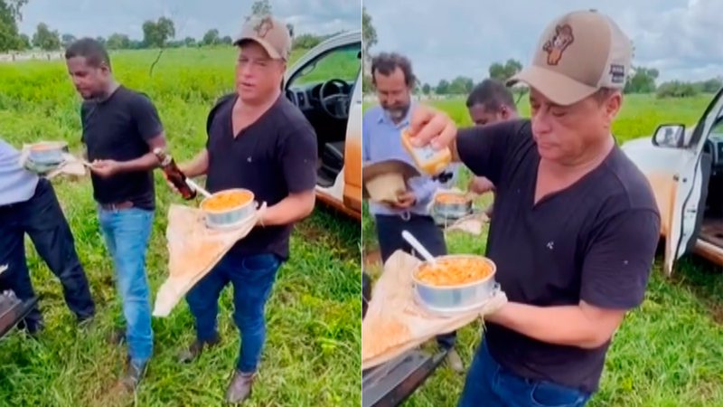 Leonardo surpreendeu fãs ao comer marmita com funcionários - Foto: Reprodução/ @leonardo