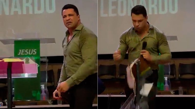 Pastor Leonardo Menezes quebrou púlpito ao citar Virgínia Fonseca em pregação - Foto: Redes Sociais