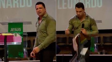 Pastor Leonardo Menezes quebrou púlpito ao citar Virgínia Fonseca em pregação - Foto: Redes Sociais