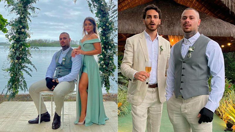 Léo Stronda apareceu usando luvas no casamento do irmão após acidente com botijão - Foto: Reprodução/ Instagram@leostronda