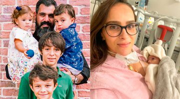 Letícia Cazarré coma  filha caçula no hospital e Juliano com os outros quatro filhos do casal - Foto: Reprodução/ Instagram@leticiacazarre