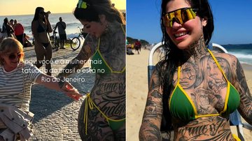 Leticia Desiree deixou turistas impressionados ao exibir corpo tatuado na praia - Foto: Reprodução/ Instagram@leticiadesiree