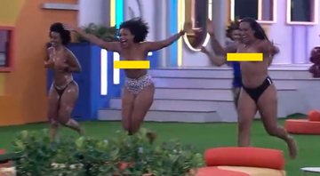 Linn, Jessi e Natália pularam na piscina de topless - Foto: Reprodução/ TV Globo