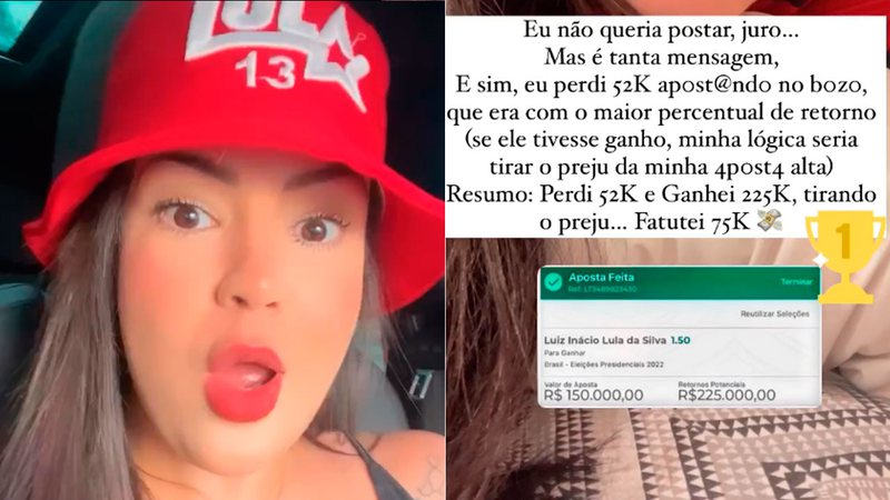 Luanne Jardim contou que faturou R$ 225 mil com vitória de Lula - Foto: Reprodução/ Instagram@jardimluannereal