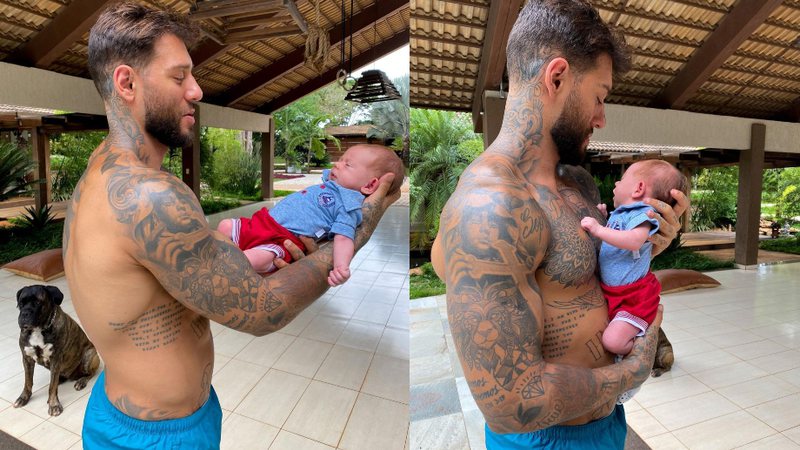 Lucas Lucco carrega Luca, seu filho com Lorena Carvalho, no colo - Foto: Reprodução / Instagram