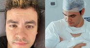 Luccas Neto ao anunciar que está com covid-19 e quando seu primeiro filho nasceu, na sexta passada (13/11) - Reprodução/Instagram