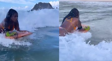 Ludmilla compartilhou registros das tentativas de subir na prancha no mar - Reprodução/Instagram