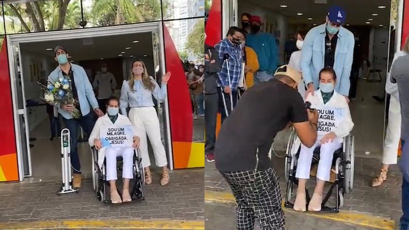 Sara Nemer no momento em que estava saindo do hospital - Foto: Reprodução / Instagram @jonathannemer