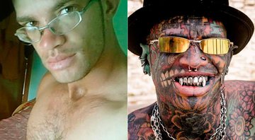 Marcelo antes e depois de tatuar 98% do corpo e fazer modificações - Foto: Reprodução/ Instagram@marcelobboytattoo