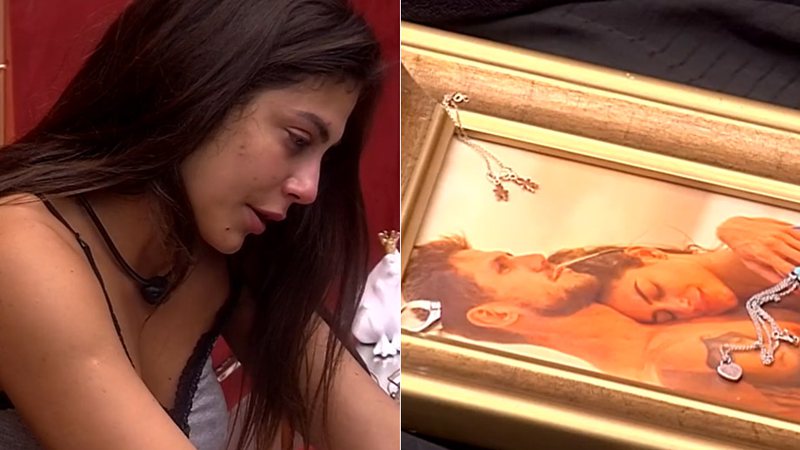 Mari Gonzalez não segura a emoção e cai no choro abraçando foto de família - Foto: TV Globo