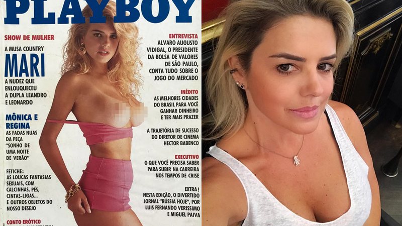 Mari Alexandre na capa da Playboy, e atualmente, aos 46 anos - Foto: Reprodução/ Instagram