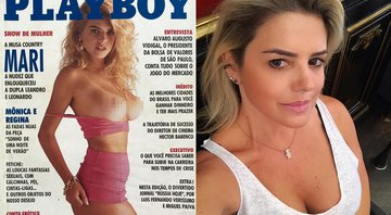 Mari Alexandre na capa da Playboy, e atualmente, aos 46 anos - Foto: Reprodução/ Instagram
