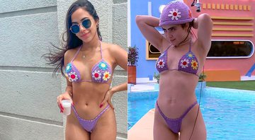 Mariely Santos recebeu elogios ao posar com biquíni igual ao de Jade Picon - Foto: Reprodução/ Instagram@eumarielysantos e TV Globo
