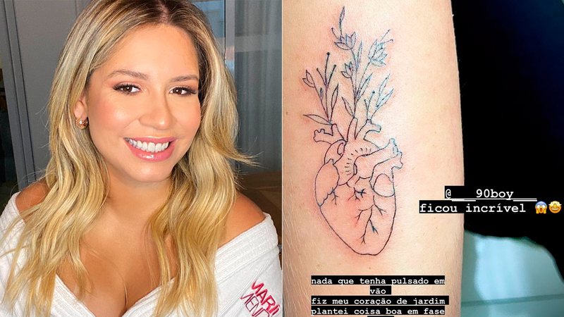 Marília Mendonça tatuou um coração com ramos no braço - Foto: Reprodução/ Instagram@mariliamendoncacantora