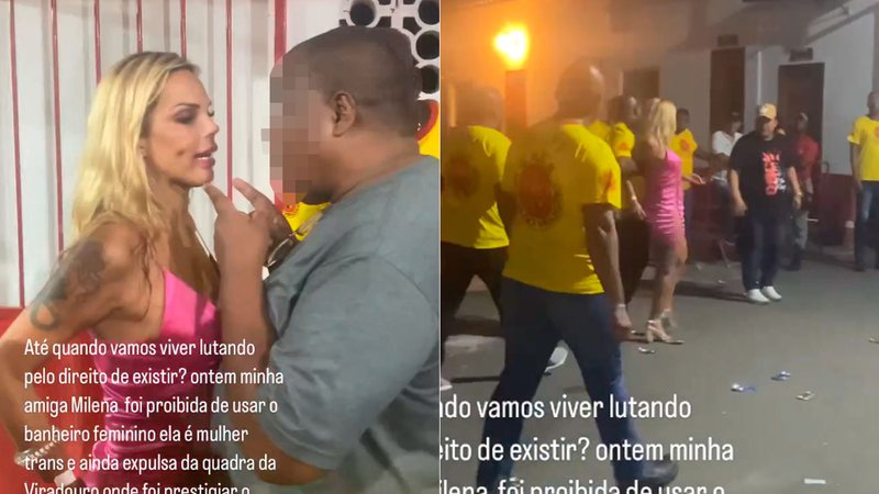 Milena da Silva foi retirada da quadra da Viradouro ao tentar usar o banheiro feminino - Foto: Reprodução/ Instagram@eduumello34 e @milenaravache