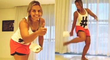 Milene Domingues demonstrou habilidade ao fazer embaixadas com um rolo de papel higiênico - Foto: Reprodução/ Instagram