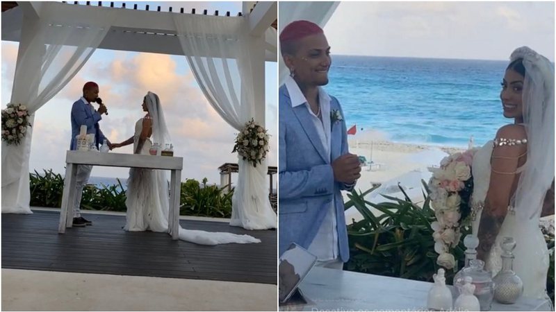 Mirella e Dynho Alves se casaram em Cancún, no México