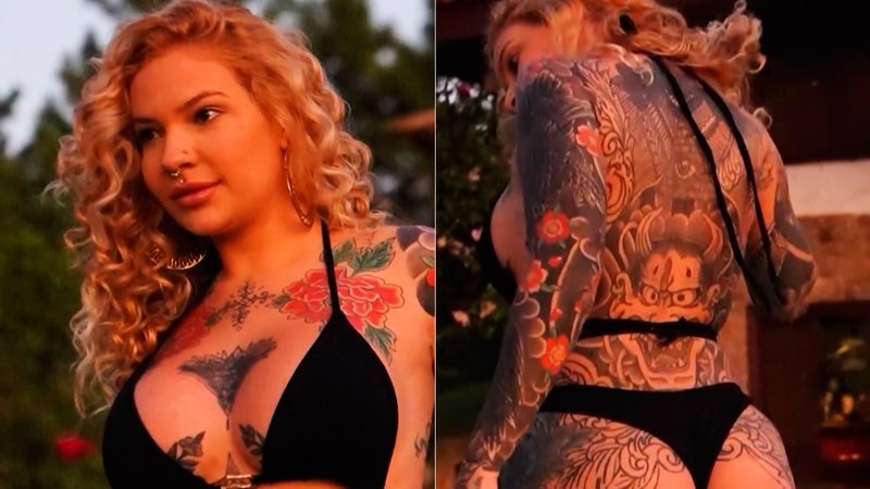 Diandra Cox já gastou R$ 190 mil em tatuagens - Foto: Reprodução/ Instagram@missbumbumbrasil e @diandracox_