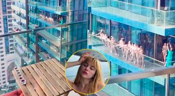 Irina Sotulenko (no detalhe) estava entre as modelos que posaram nuas em varanda de prédio em Dubai - Foto: Reprodução/ Twitter