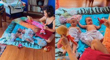 Nanda Costa contou historinhas para as filhas usando bonecos de pano - Foto: Reprodução / Instagram