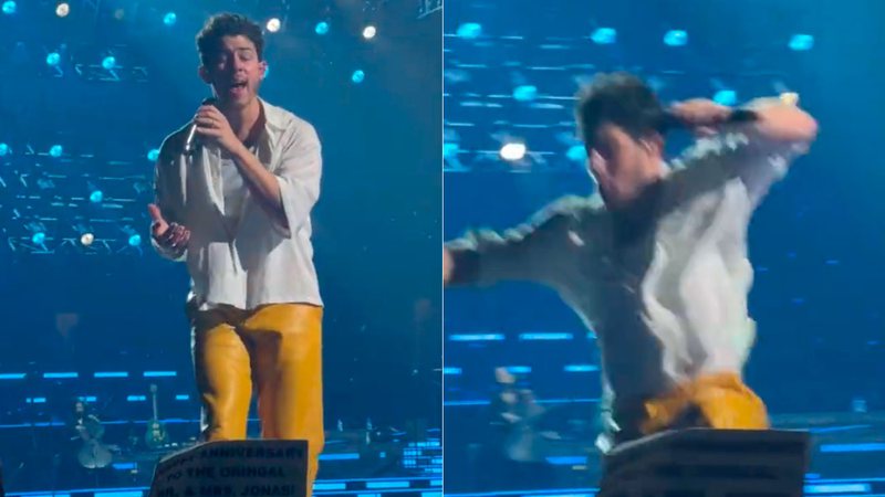 Nick Jonas levou um tombo durante show em Boston - Foto: Rede Sociais