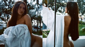 Rafa Kalimann posou com o bumbum de fora com uma camisa branca - Foto: Reprodução/ Instagram@rafakalimann