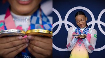 Rebeca Andrade mostrou detalhes de suas medalhas nas redes sociais - Foto: Reprodução / Instagram @rebecarandrade