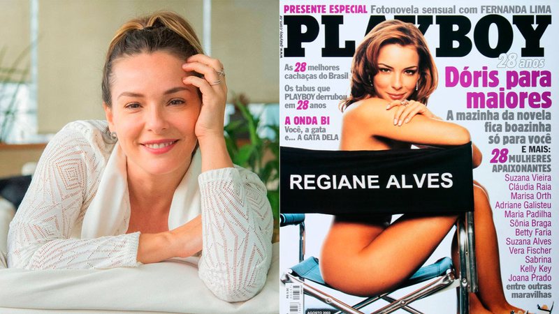 Regiane Alves em foto atual e na capa da Playboy, em 2003 - Foto: Reprodução/ Instagram@regianealves e Divulgação