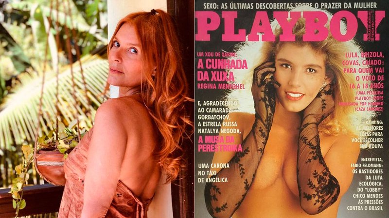 Regina Meneghel em foto atual e na capa da revista Playboy - Foto: Reprodução/ Instagram@reginaluz2021 e Divulgação