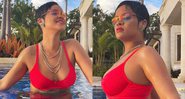 Rihanna posa de biquíni em piscina, brincando com sua fortuna - Foto: Reprodução / Instagram @badgalriri