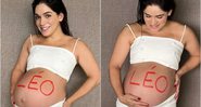 Sabrina Petraglia mostra a barriga pintada com o nome do novo filho - Foto: Reprodução/Instagram