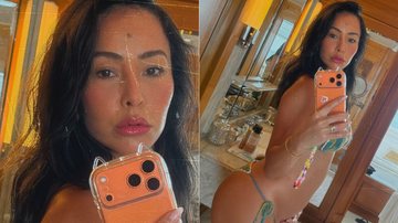 Sabrina Sato exibiu barriguinha de grávida ao posar de biquíni