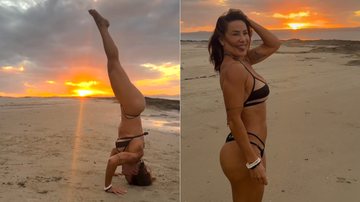 Scheila Carvalho exibiu a boa forma de biquíni em dia de praia