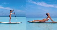 Atriz fez poses em prancha no meio do mar cristalino das Maldivas, onde está passeando - Reprodução/Instagram